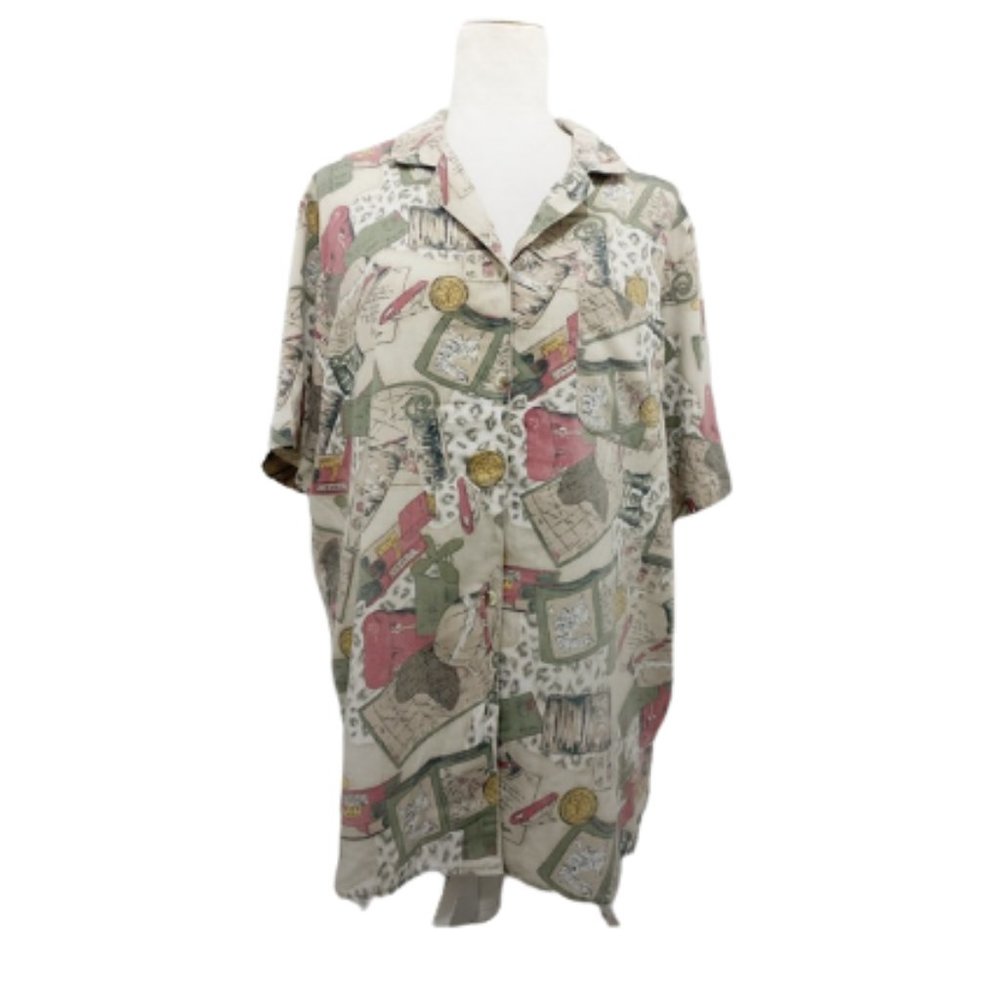 Alfred Dunner Safari Button Up Short Sleeve Blouse 16